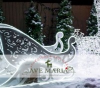 Эксклюзивная Новогодняя декорация «Сани в упряжке с двумя оленями», сани белые к. . фото 3