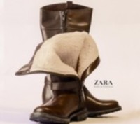 КОЖАНЫЕ САПОЖКИ Zara Girls 
Верх - кожа, внутри - утепленные мехом, прочная под. . фото 3