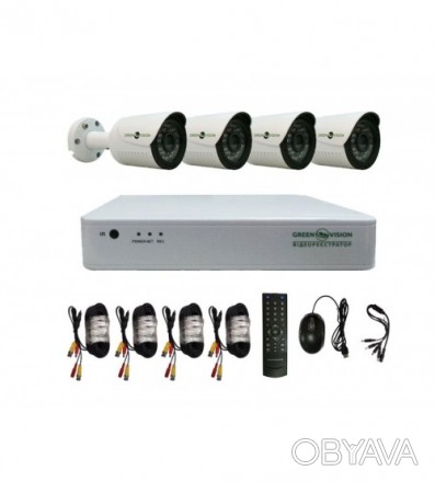 Гибридный видеорегистратор AHD 4 канальный 720Р-1шт, (блок питания , мышь, кабел. . фото 1