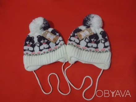 Две шапочки с мишками теплые зимние можно для двойняшек. . фото 1