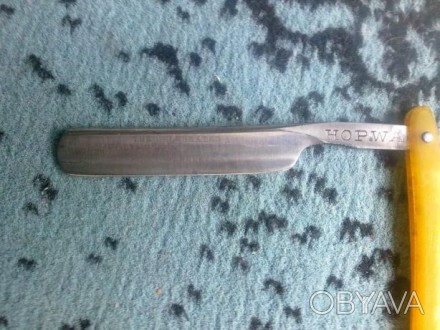 Опасная трофейная старинная бритва, нож раскладной, ручка - янтарная, лезвие с д. . фото 1