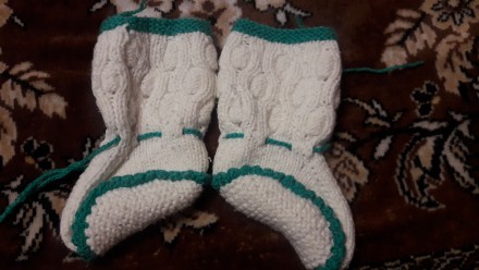 Пинетки (носочки) вязанные, тёплые. Длина стопы - 10 см, высота от стопы - 12 см. . фото 2