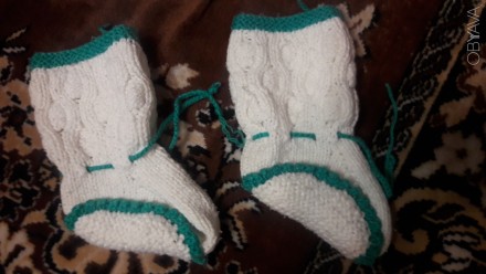Пинетки (носочки) вязанные, тёплые. Длина стопы - 10 см, высота от стопы - 12 см. . фото 3