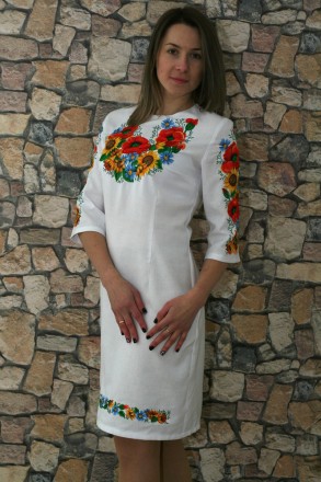 Вишите плаття "Український букет-3" оздоблене квітковою вишивкою . Вишивка на пл. . фото 4