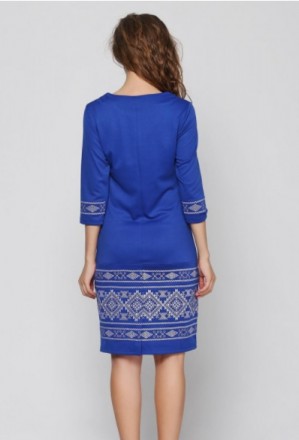 Вишите плаття "Вишукана геометрія" синього кольору , трикотаж. Жіночність, вишук. . фото 3