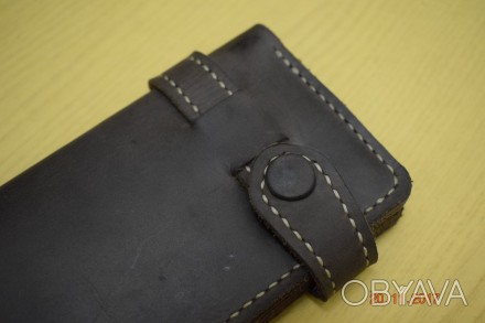 Шкіряний гаманець, розмір 19 х 9,5см шкіра КРС, колір темна кава, два відділи дл. . фото 1
