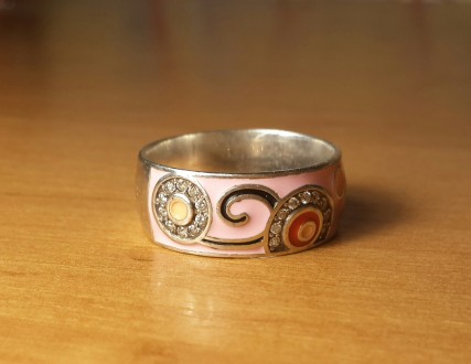 серебряное кольцо с эмалью, размер 19, вставка фианит. . фото 3