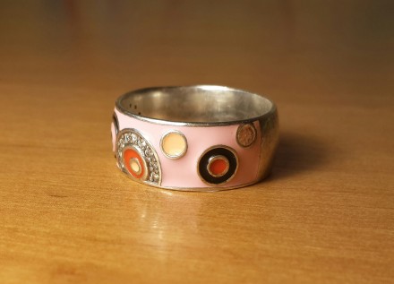 серебряное кольцо с эмалью, размер 19, вставка фианит. . фото 4