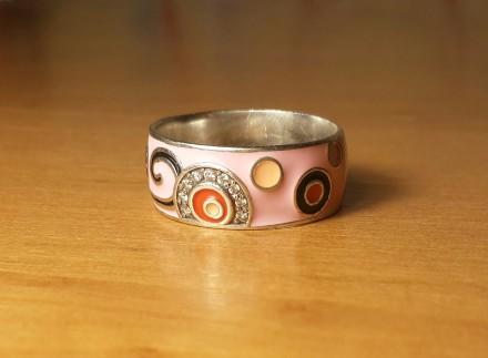 серебряное кольцо с эмалью, размер 19, вставка фианит. . фото 2