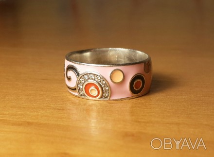 серебряное кольцо с эмалью, размер 19, вставка фианит. . фото 1