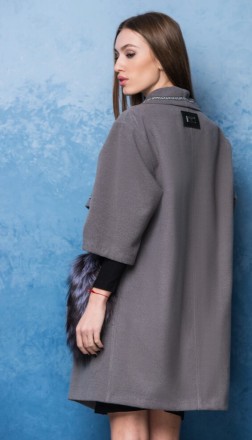 Пальто. Цвет: серый. Ткань: кашемир, мех натуральный: чернобурка. Размер: S, M, . . фото 4