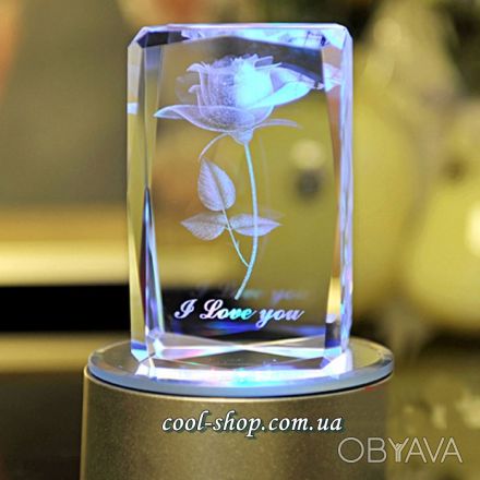 Светильник с 3D гравировкой розы и надписью «I love You» - выполненный с помощью. . фото 1