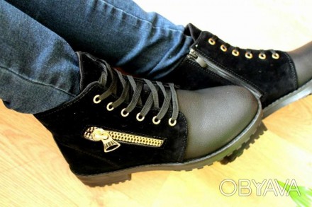 Демисезонные енские ботиночки Турция Материал:эко-кожа+замш Полномерные 37р-24см. . фото 1