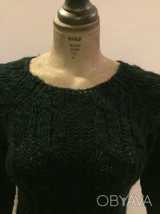Оригинальный свитер туника. Рукав три четверти. Ажурная вязка. Комбинированный с. . фото 1