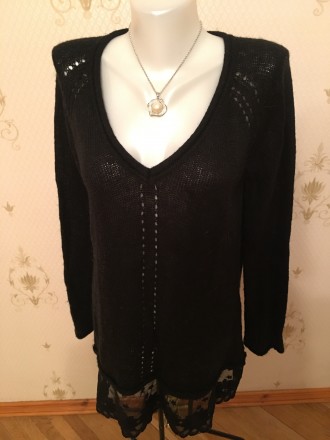 Модный туника, свитер. Цвет черный, размер 42-44 (XL, XXL). Оторочка по низу  фр. . фото 2