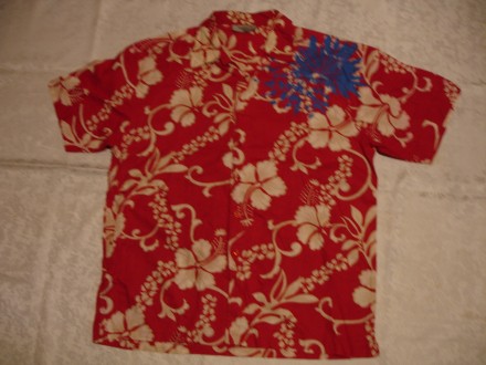 Сорочка XL червона, барвиста з синьою "плямою" спереду зліва та написом ззаду, щ. . фото 2