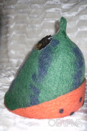 шапка для бани, изготовлена из натуральной шерсти в технике мокрого валяния. . фото 1
