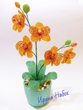 Орхидея Фаленопсис из чешского бисера. Высота композиции - 36 см. возможен повто. . фото 2