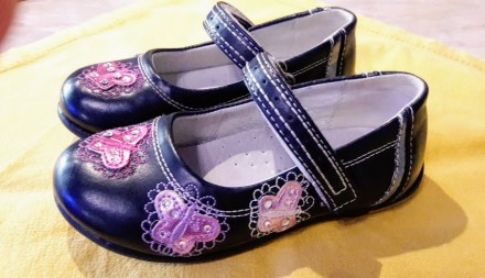 Детские туфли темно-синие, для девочки в идеальном состоянии 25 размер.Стелька:1. . фото 3