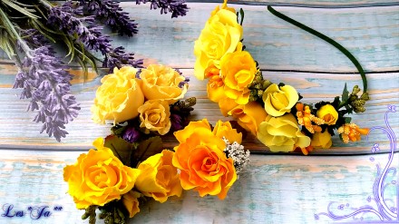 Обруч ручної роботи. Квіти виготовлені із 5 відтінків жовтого фоамірану. Обруч д. . фото 3