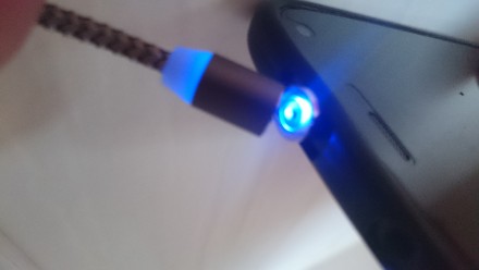 Круглый Магнитный кабель "TOPK"с подсветкой в нейлоновой оплетке. Микро USB разъ. . фото 6