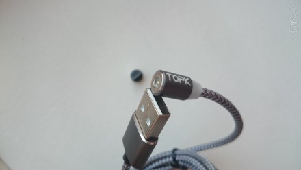 Круглый Магнитный кабель "TOPK"с подсветкой в нейлоновой оплетке. Микро USB разъ. . фото 4