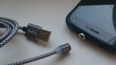Круглый Магнитный кабель "TOPK"с подсветкой в нейлоновой оплетке. Микро USB разъ. . фото 5