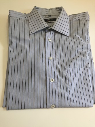 Мужская рубашка немецкого бренда Haupt с длинным рукавом.Цвет голубой в полоску.. . фото 2