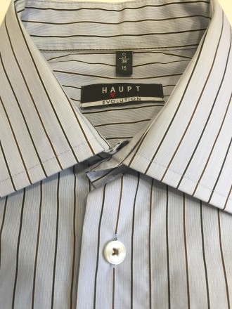 Мужская рубашка немецкого бренда Haupt с длинным рукавом.Цвет голубой в полоску.. . фото 3