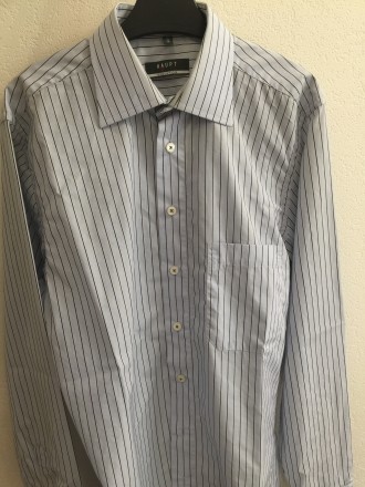 Мужская рубашка немецкого бренда Haupt с длинным рукавом.Цвет голубой в полоску.. . фото 4