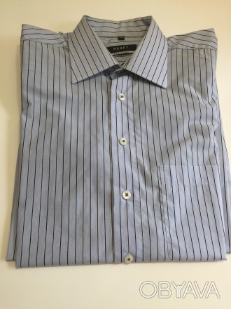 Мужская рубашка немецкого бренда Haupt с длинным рукавом.Цвет голубой в полоску.. . фото 1