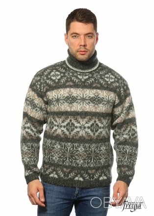 Теплий чоловічий светр з вовни ісландських овець пов'язаний в два шари. Скандина. . фото 1