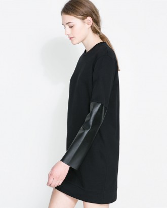 продам черное платье тунику Zara с рукавами из искусственной кожи 
размер S, ид. . фото 3