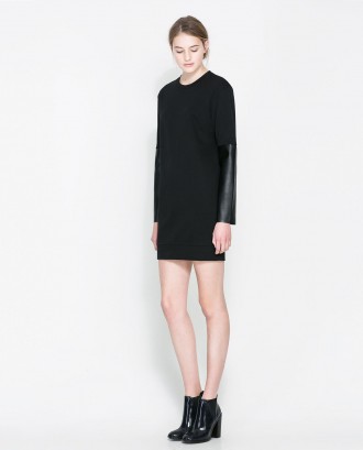 продам черное платье тунику Zara с рукавами из искусственной кожи 
размер S, ид. . фото 2