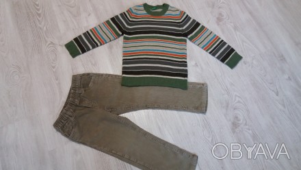 Тепленькие свитера на мальчика 5-6 лет, рост до 118см.
- зеленый в полоску фирм. . фото 1