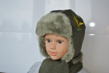 Комплект для мальчика в стиле "милитари". Внутренняя часть шапки из тёплого иску. . фото 2