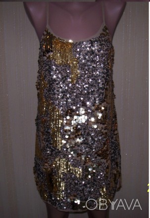 шикарное нарядное фирменное платье Италия. всё в паетках.идёт от 46 по 48 размер. . фото 1