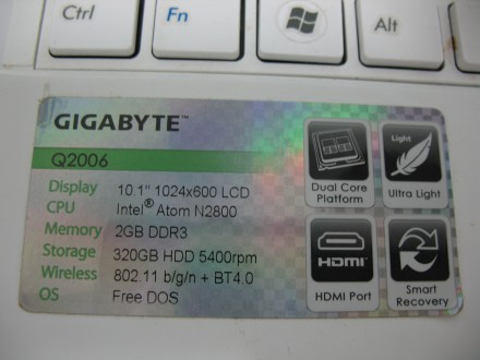 Нетбук Гігабайт Q2006 10.1",Intel Atom N2006, 2GbDDR3,320GbHDD, W-Fi, Bluetooth,. . фото 5