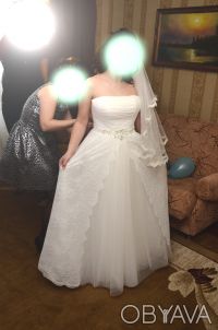 Шикарное кружевное платье Medynski А-силуэт. Не венчаное. Одевалось 1 раз, после. . фото 2
