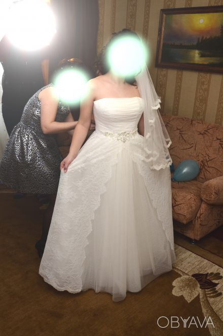 Шикарное кружевное платье Medynski А-силуэт. Не венчаное. Одевалось 1 раз, после. . фото 1