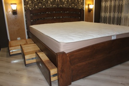 Двоспальне ліжко з сосни. Розмір спального місця 180*200 см. Шість ящиків під лі. . фото 4
