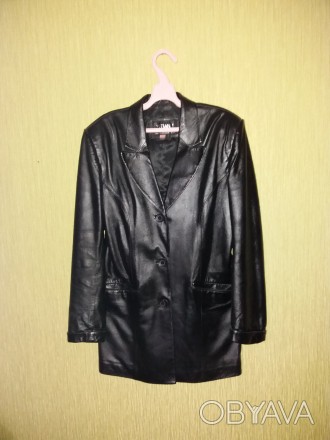 Пиджак черного цвет из натуральной кожи. Идеальное состояние. Замеры: длина рука. . фото 1