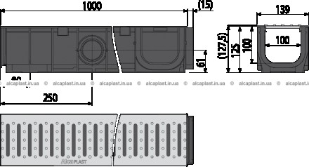 AVZ-G101B Дренажный канал - гаражный сет 3 м с торцевым подключением к канализац. . фото 2