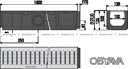 AVZ-G101B Дренажный канал - гаражный сет 3 м с торцевым подключением к канализац. . фото 1