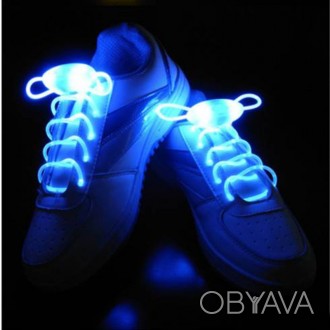 Светящиеся шнурки для обуви 1 пара - 2 штуки. Три режима работы: быстрое мигание. . фото 1
