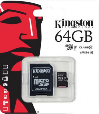 Продам карту памяти Kingston MicroSDHC/MicroSDXC 64GB Class 10 UHS-I + SD адапте. . фото 2