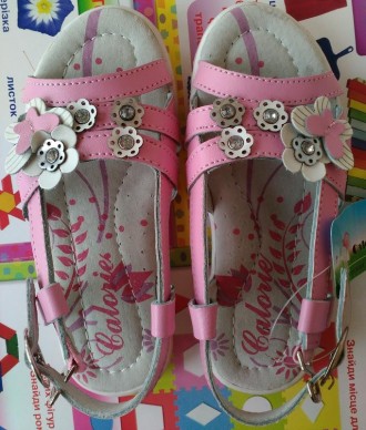 Новые кожаные сандалии босоножки на девочку торговой марки CALORIE розового цвет. . фото 9
