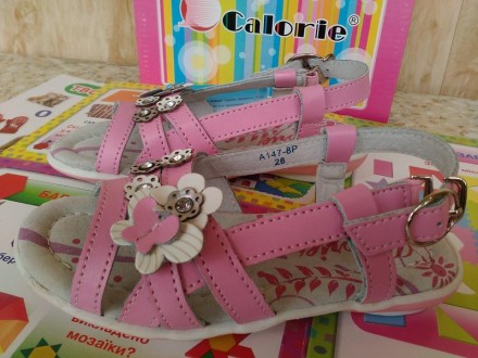 Новые кожаные сандалии босоножки на девочку торговой марки CALORIE розового цвет. . фото 10