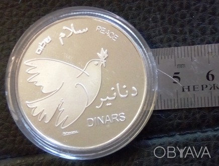 1 динар  2014 року Палестина, магнітна, срібнення 999 проби. . фото 1