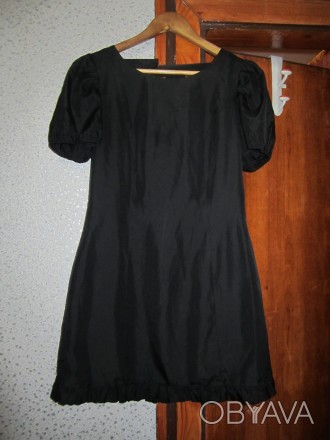Очень красивое и необычное платье с декольте на спинке+бантик(черное),синее шелк. . фото 1